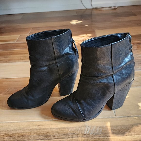 Rag & Bone Black Leather Booties Size 37 - Picture 1 of 5